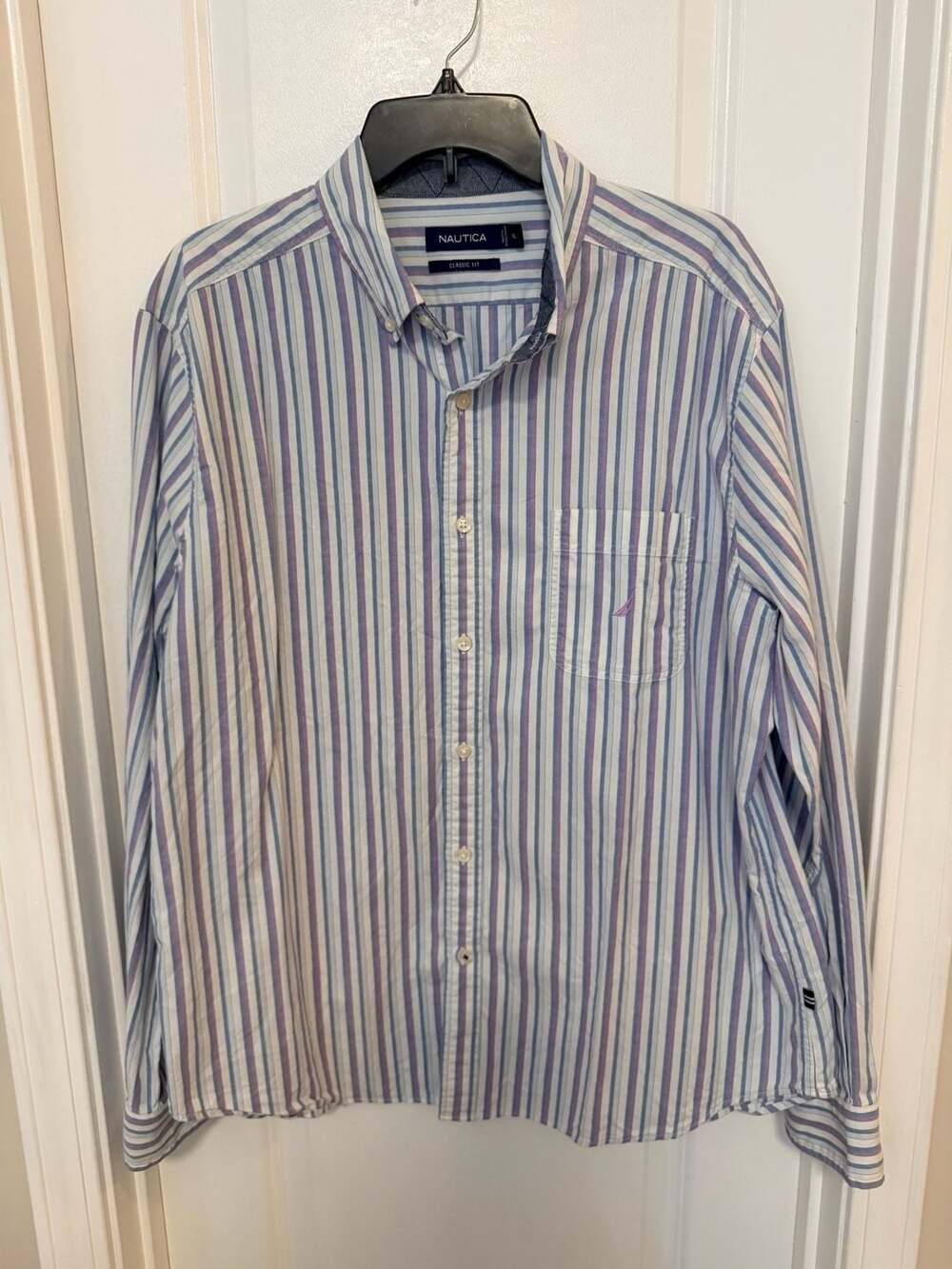 Nautica Classic Fit Long Sleeve Button-Down Striped Shirt Size XL